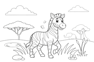 A zebra standing in the tall savanna grass – Safari & Jungle Wild Animals coloring page