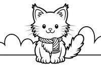 Maine Coon with a tangled scarf – Maine Coon Cat Mischief coloring page