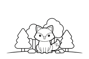 Fox sitting in the forest – Fox in the Wild coloring page