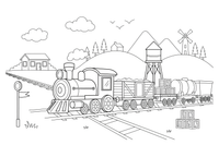 A freight train pulling many cargo wagons – Rail Rail coloring page