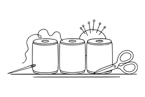 Three spools of thread in a row – Sewing & crafts Object coloring page