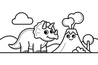 Triceratops next to a volcano – Triceratops Dinosaur Scenes coloring page
