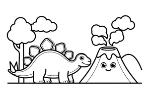 Stegosaurus next to a volcano – Stegosaurus Dinosaur Playtime coloring page