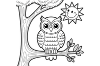 An owl sitting in a tree at night with the moon – Owl coloring page