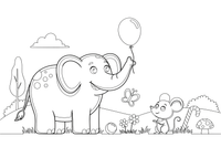 A big elephant standing next to a tiny little mouse – Opposite Concepts coloring page