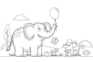 A big elephant standing next to a tiny little mouse – Opposite Concepts coloring page