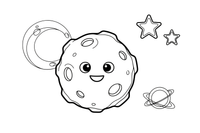 One big lumpy asteroid covered with craters, close up – Exploring Space Objects coloring page