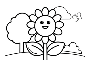 A single big sunflower in full bloom – Golden Sunflower Bloom coloring page