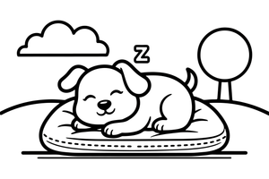 Puppy napping on a soft pillow – Cozy Puppy Dog coloring page