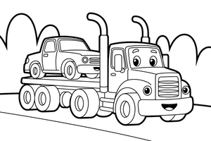 Truck carrying a car – Truck City Haulers coloring page