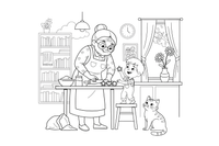 A kind grandma with glasses and a bun – Cherished Grandparent Family coloring page