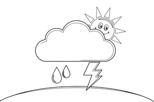 A sun peeking out from behind a cloud – Stormy Sky & Weather coloring page