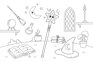 A magic wand with a big star on top – Enchanted Magic Item coloring page