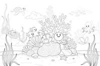 A colorful coral reef full of little fish swimming around tall corals – Magical Underwater World coloring page