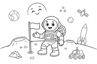 An astronaut planting a flag on the moon's surface – The Moon coloring page