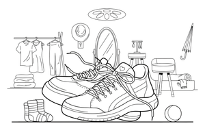 One big pair of sneakers with laces, close up – Clothes & Fashion coloring page