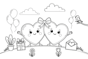 Two hearts joined together with a little bow – Valentine's Day coloring page