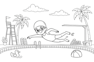 A swimmer wearing goggles and a swim cap – Dynamic Swimming Swimmers coloring page