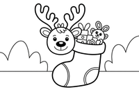 Baby reindeer a stocking full of toys – Christmas Winter Reindeer coloring page