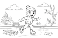 A child ice skating on a frozen pond – All Sports coloring page