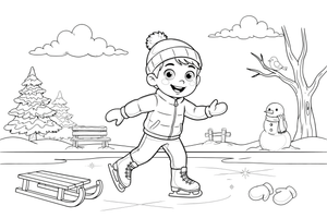 A child ice skating on a frozen pond – All Sports coloring page