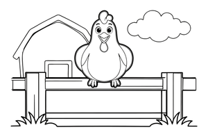 A chicken sitting on a fence – Chicken Family Life coloring page