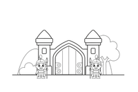 A castle gate with two guards – Castle coloring page