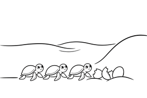 Tiny baby sea turtles hatching from eggs and crawling to the sea – Gentle Sea Turtle coloring page