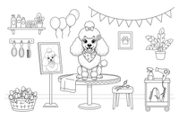 Poodle sitting in a fancy grooming salon – Poodle Dog Outdoor Fun coloring page