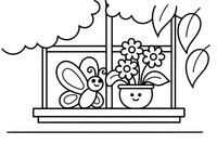 Butterfly resting on a windowsill flower pot – Butterfly In Floral Scenes coloring page