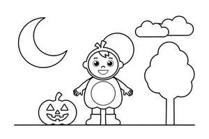 Halloween child in a costume – Halloween Autumn Night coloring page