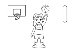 A player girl spinning the ball on one finger – Dynamic Basketball Players coloring page