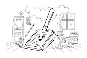 A dustpan with a little pile of dust – Cleaning Things coloring page