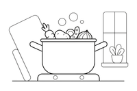 A pot with vegetables bubbling inside – Cozy Kitchen Cooking coloring page