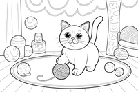 Ragdoll Cat with a ball of yarn – Ragdoll Cat at Play coloring page