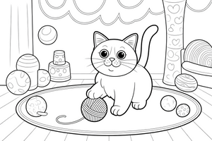 Ragdoll Cat with a ball of yarn – Ragdoll Cat at Play coloring page