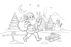 Santa carrying a sack full of presents – Santa Christmas Winter coloring page