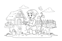 Jack planting the magic beans in the garden – Jack and the Beanstalk Story coloring page
