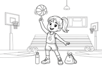 A player girl spinning the ball on one finger – Dynamic Basketball Players coloring page