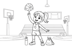 A player girl spinning the ball on one finger – Dynamic Basketball Players coloring page