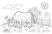 A cow grazing in a green meadow – Cow coloring page