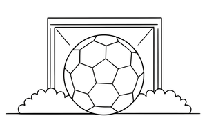 One big soccer ball with its simple pattern (outlined, no fill), close up – Sports Gear Object coloring page