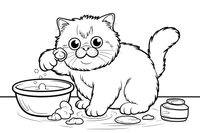 Persian Cat scrubbing its face with a paw – Persian Cat Mischievous Antics coloring page