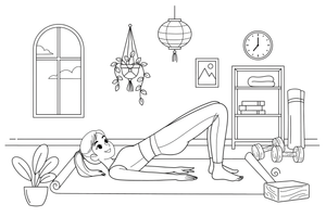 A woman in bridge pose, lifting the hips up – Yoga coloring page