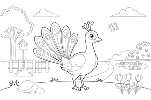 A peacock turning its head to look back – Peacock Bird coloring page