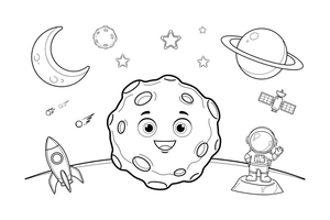 One big lumpy asteroid covered with craters, close up – Exploring Space Objects coloring page