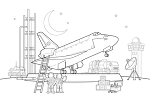 A space shuttle being prepared for a mission – Space Shuttle Mission coloring page