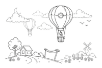 A hot air balloon rising above the clouds – Colorful Hot Air Balloon coloring page