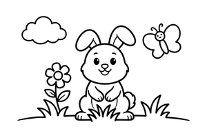 Bunny sitting in the grass – Playful Bunny Pet coloring page