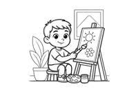 A boy painting a picture at an easel – Kids' Activities coloring page